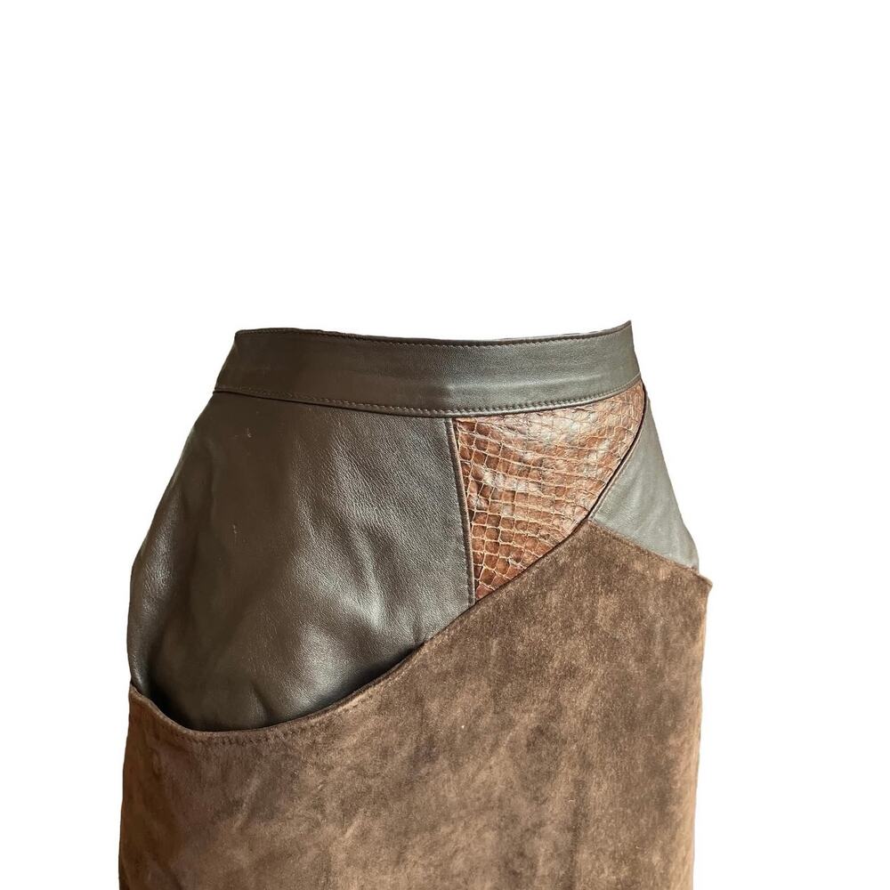 BROWN VTG LEATHER SNAKESKIN SKIRT